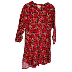 Vintage CHANCE ENCOUNTERS Teddy Bear Nightgown Long Red Plaid Flannel Womens M